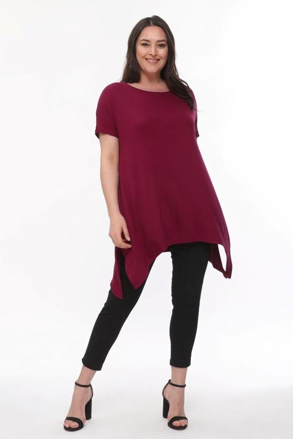 Curvy Trend Büyük Beden Kısa Kol Yırtmaçlı Basic Bluz - Image 1