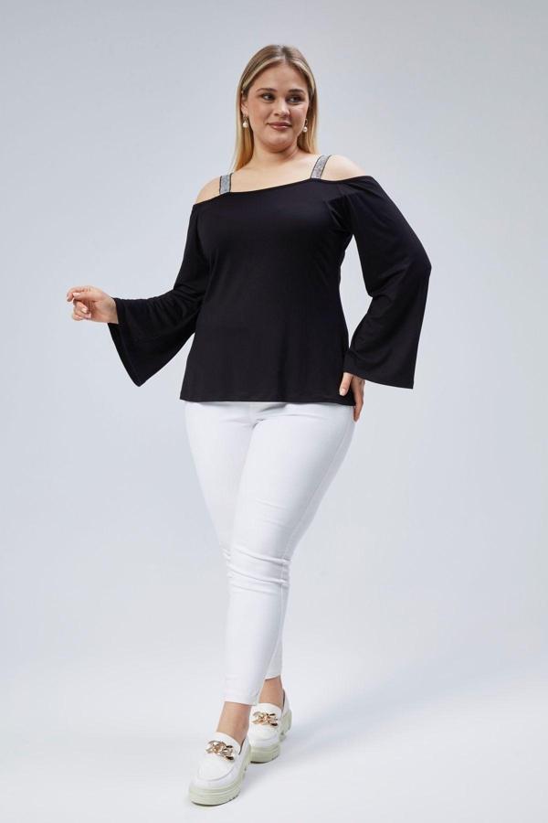 Curvy Trend Büyük Beden Pul Askılı İspanyol Kol Bluz - Image 1