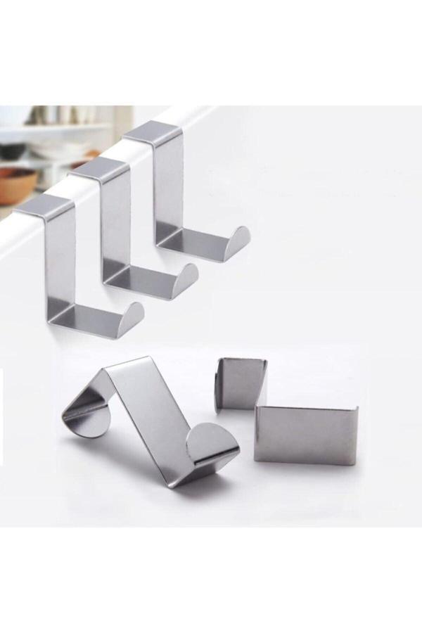 Narkalıp Paslanmaz Çelik Dolap Ve Çekmece Kapı Üstü Metal Kanca Askı - 4'lü Set - Image 1