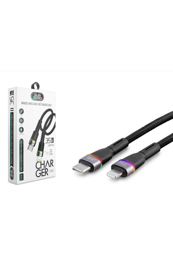 Subzero 35W Pd Type-C Lightning Rgb Ledli Metal Hasır Şarj Kablosu - Image 1