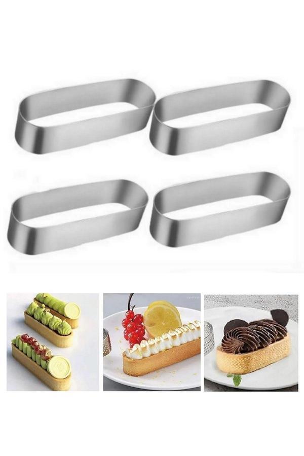 Narkalıp Paslanmaz Çelik Oval Tart Ve Kek Kalıbı Çap 13x4cm Derinlik 3,5cm 4 Adet - Image 1