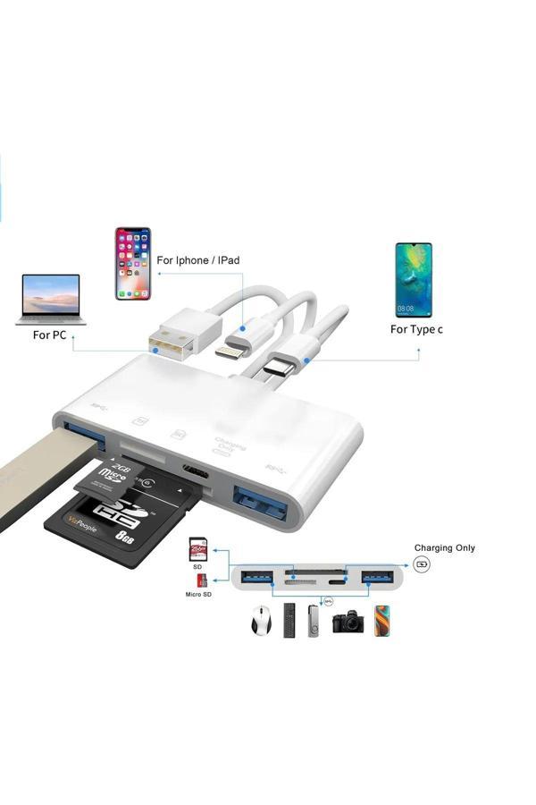 Starefsane Acpt-16 5İn1 Lightning + Usb-C + Type-C Çıkışlı Çoklu Otg Çevirici Adaptör - Image 1