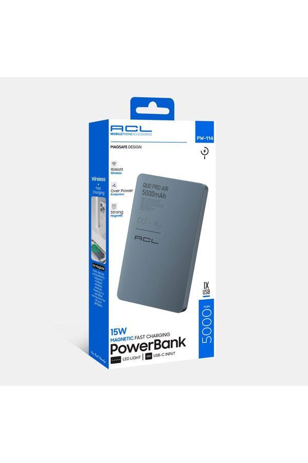 Acl Pw-114 15W Magsafe Uyumlu Kablosuz Manyetik Powerbank | 5000Mah Hızlı Şarj | Led Göstergeli Taşı - Image 1
