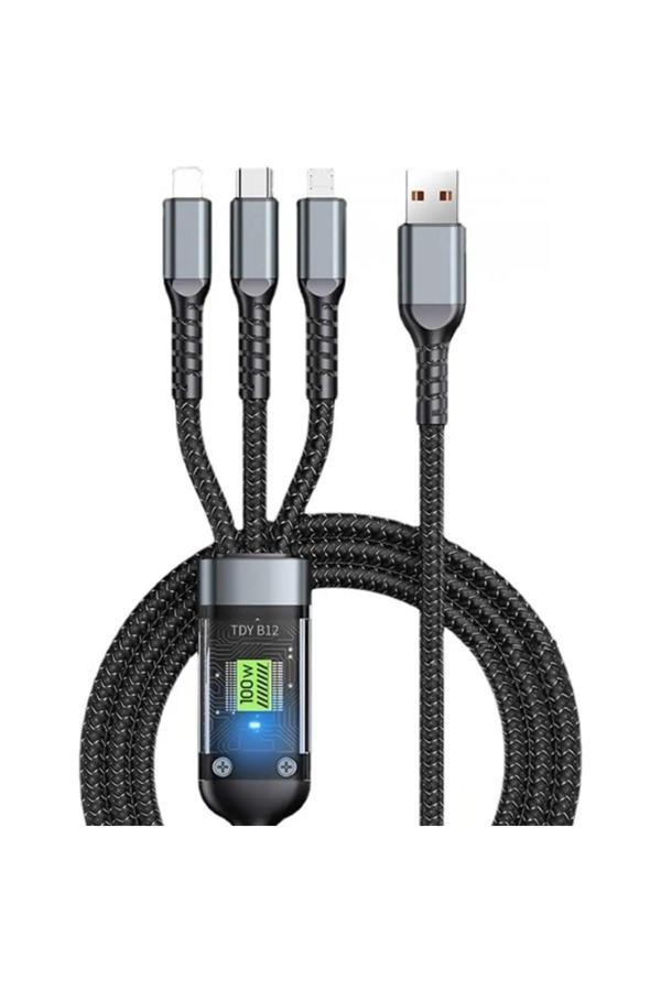 Gunkes 3'Ü 1 Arada Usb Kablosu Hızlı Şarj Şeffaf Aydınlık 100W Süper Hızlı Şarj Kablosu Hasır Kablo - Image 1