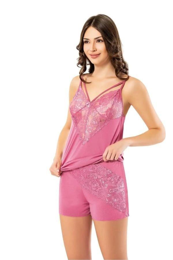 Starefsane Kadın Dantelli İp Askılı Atlet Şort Takımı Kota 6394 - Image 1