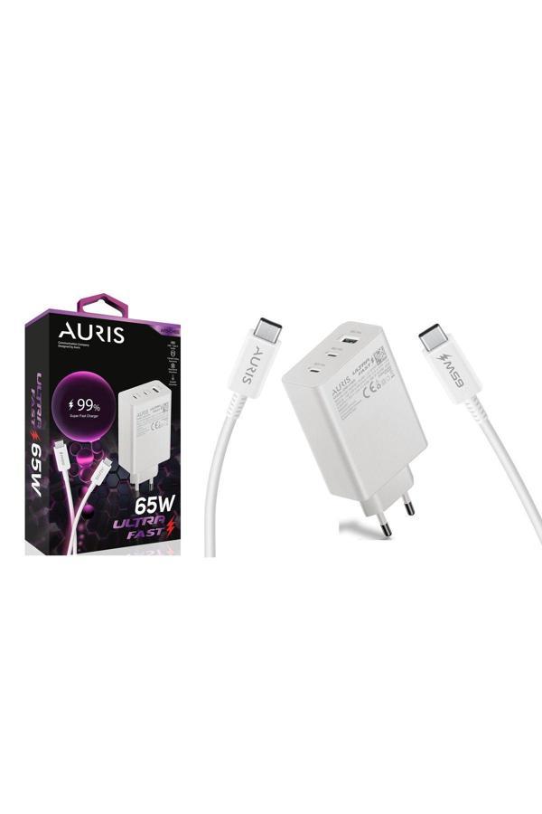 Gunkes Auris 65 Watt Şarj Cihazı Usb + Usb C 3 Port Giriş Type C To Type C Şarj Kablosu Ultra Fast 65W - Image 1