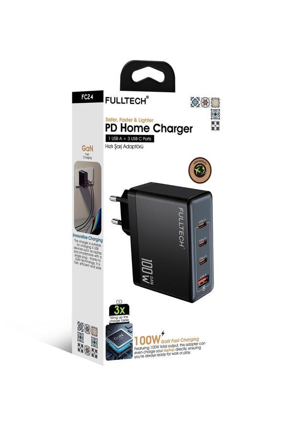 Fulltech Fc24 100W Gan Hızlı Şarj Adaptörü | 3X Usb-C 1X Usb-A Çoklu Port | Laptop & Telefon Uyuml - Image 1