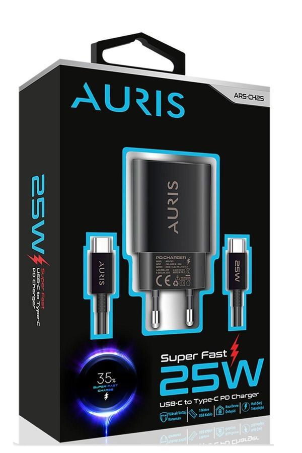 Gunkes Auris 25 Watt Type-C To Type-C Pd Şarj Aleti Seti Başlık Usb C Başlık + 1 Mt. Type C Kablolu - Image 1