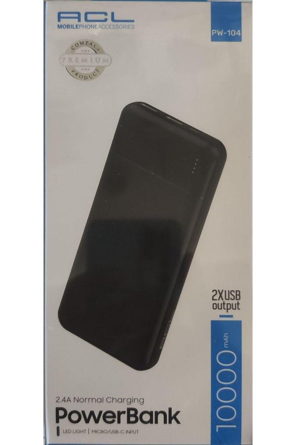 Acl Powerbank 10000Mah 2.4A Normal Charging Led Light Micro/Usb-C Input 2Xusb Output - Image 1