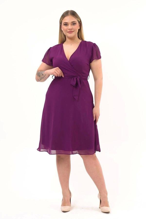 Kadın Kruvaze Yaka Midi Şifon Elbise 4449/110 - Image 1