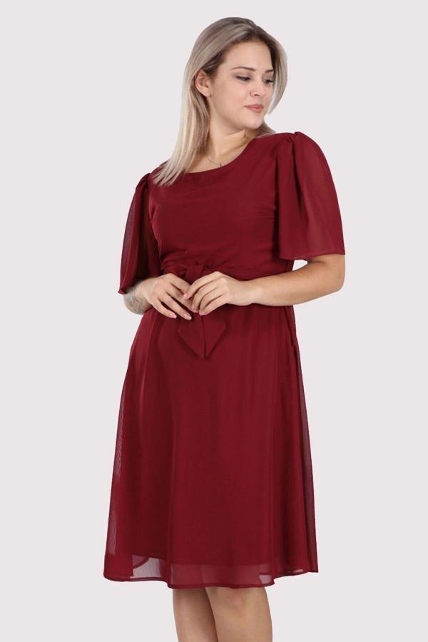 Apsen Kadın Bordo Büyük Beden Bağlama Detaylı Midi Şifon Elbise 4257/110 - Image 1
