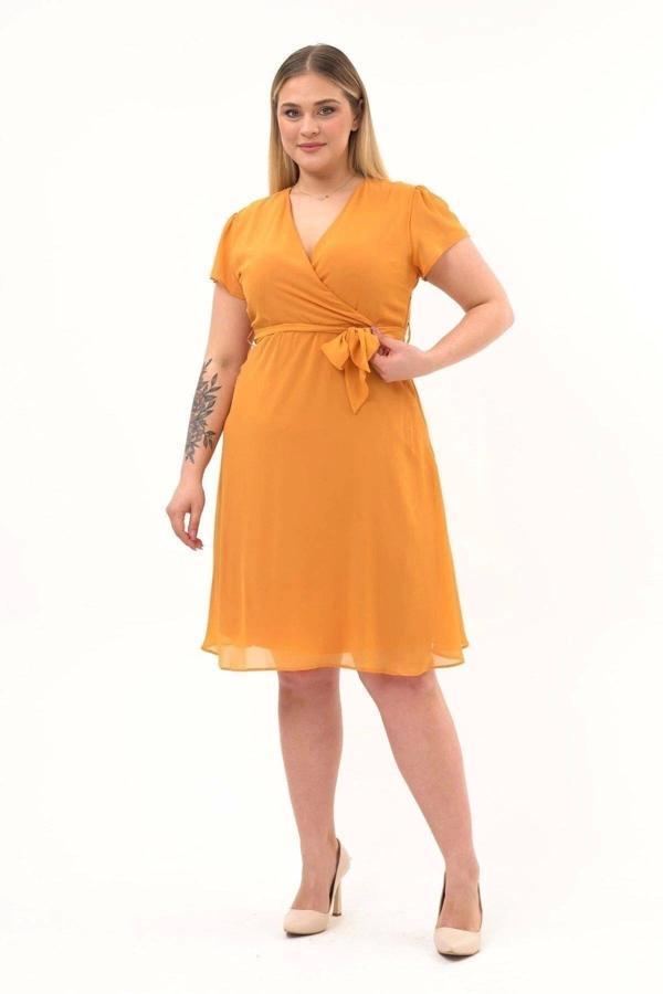 Kadın Kruvaze Yaka Midi Şifon Elbise 4449/110 - Image 1