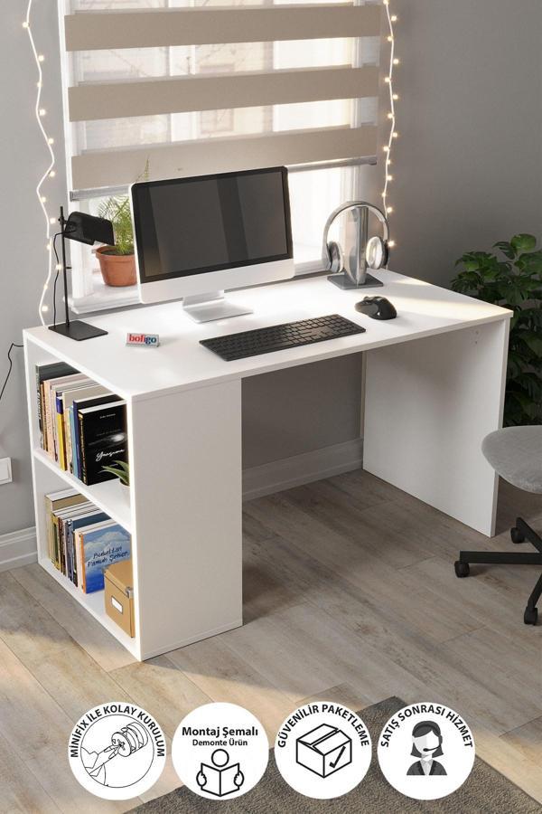 60x120 cm Smyrna Çalışma Masası Kitaplıklı Ofis Masası Bilgisayar Masası Beyaz - Image 1