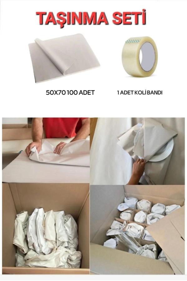 Tabak Bardak Eşya Paketleme Kağıdı 40x60 Cm 100 Adet + Koli Bandı (taşınma Ambalaj Kağıt Seti ) - Image 1