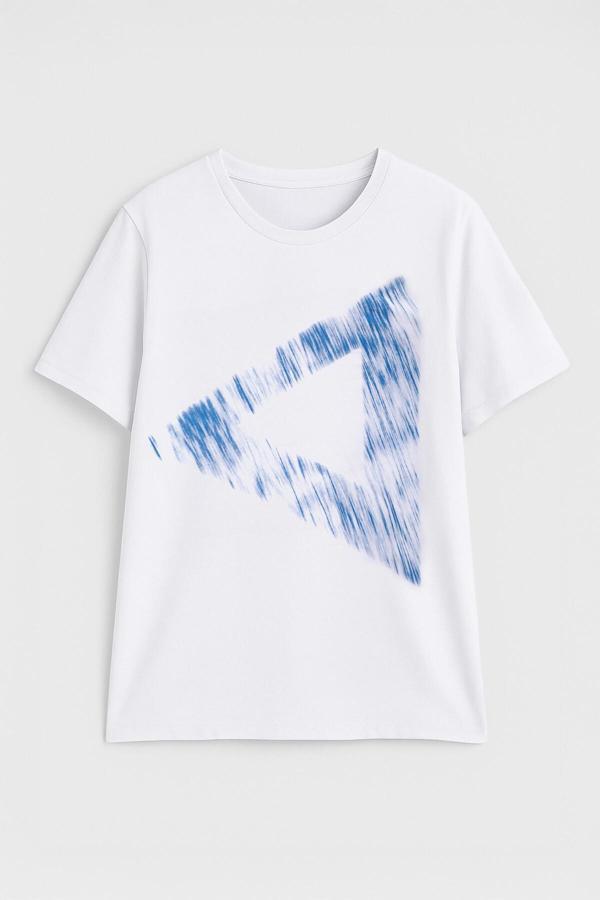 Kadın Rahat Kesim Bisiklet Yaka Baskılı Beyaz T-shirt - Image 1