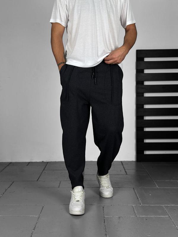 Siyah Kaşe Kumaş Baget Pantolon - Image 1