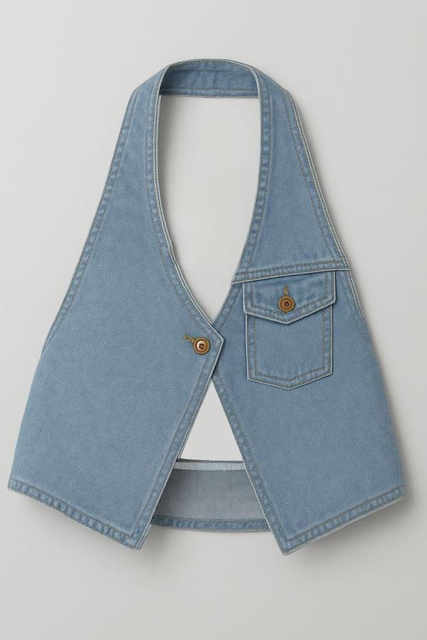 Kadın Tek Düğmeli Boyundan Askılı Jean Yelek - Image 1
