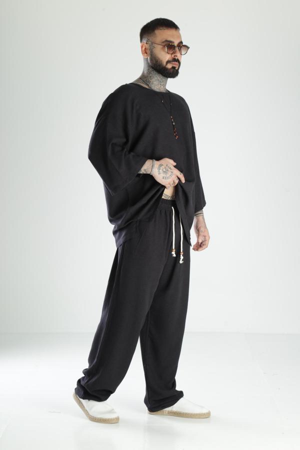 Oversize Siyah Keten Takım - Image 1