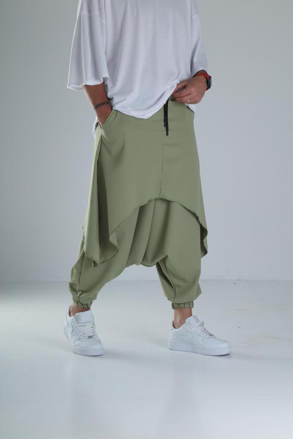 Oversize Şalvarlı Samurai Haki Pantolon - Image 1