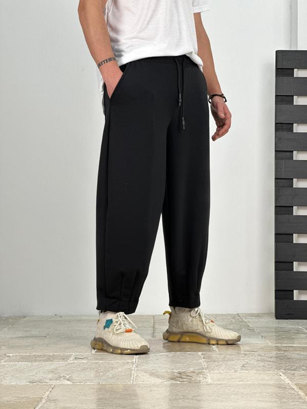 Double Paça Detaylı Siyah Pantolon - Image 1
