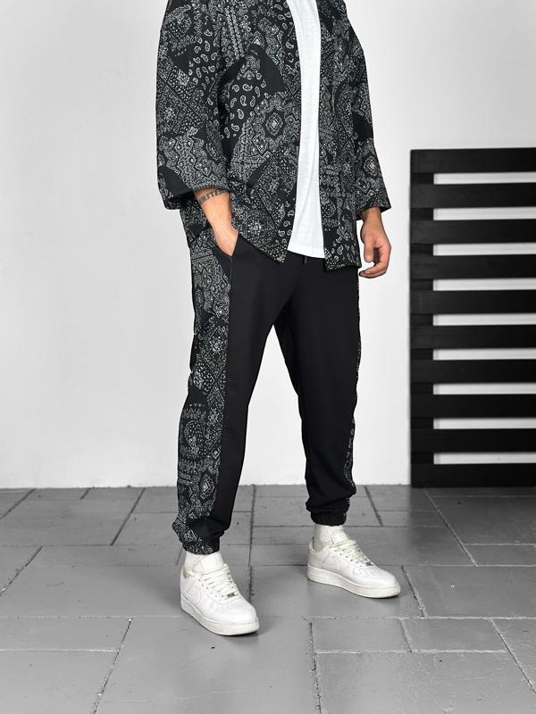 Etnik Desenli Şeritli Jogger Pantolon - Image 1