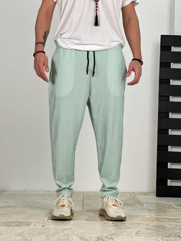 Su Yeşili Bürümcük Kumaş Baget Pantolon - Image 1
