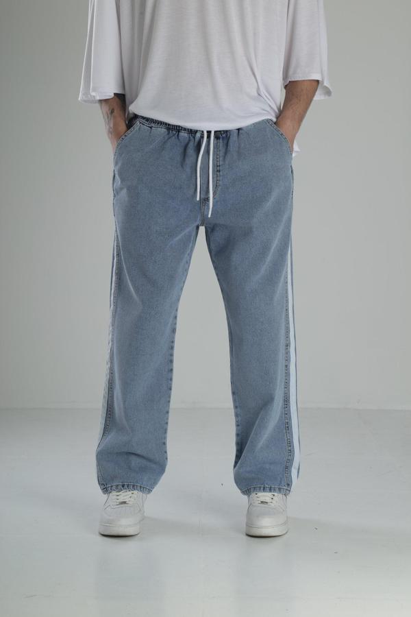 Yanı Şeritli Mavi Baggy Pantolon - Image 1