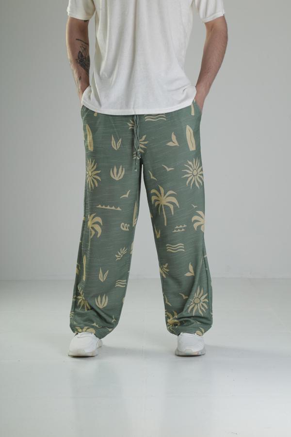 Ağaç Desenli Yeşil Baggy Pantolon - Image 1