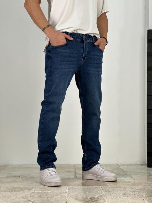 Premium Kalite Regular Kalıp Lacivert Likralı Kot Pantolon - Image 1