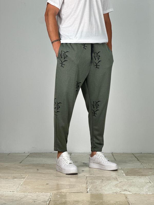 Haki - Siyah Chinese Baskılı Baget Pantolon - Image 1