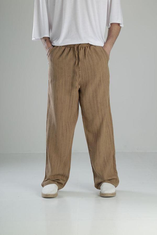 Aerobin Keten Kahve Baggy Pantolon - Image 1