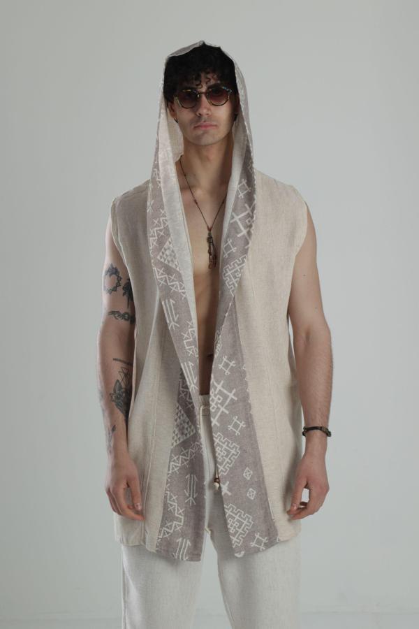 Bohem Keten Desenli Kimono - Image 1