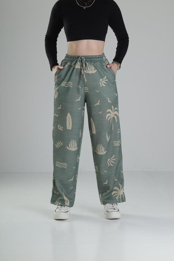 Yeşil Yaprak Desenli Baggy Pantolon - Image 1