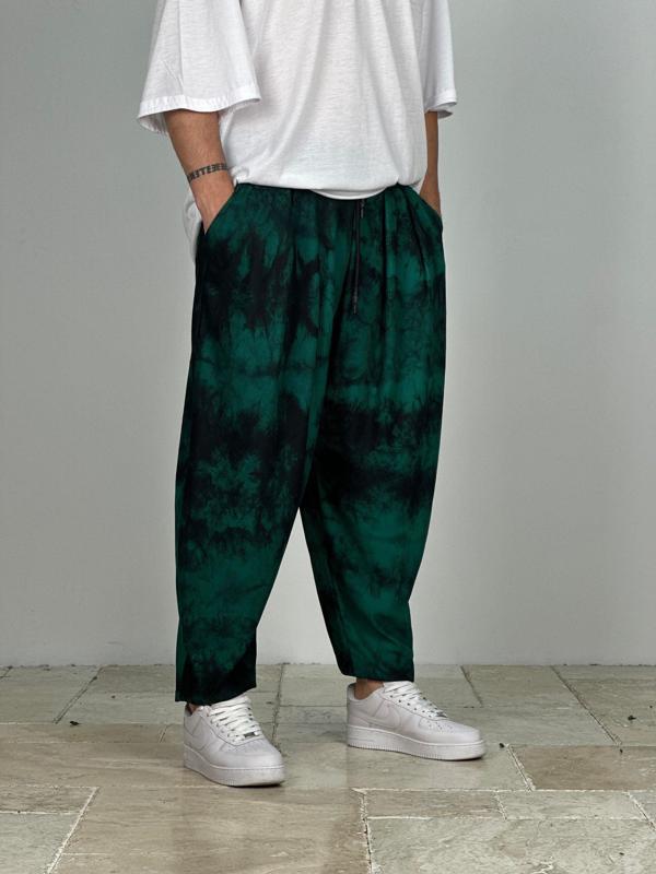 Yeşil Batik Pileli Yarım Şalvar - Image 1