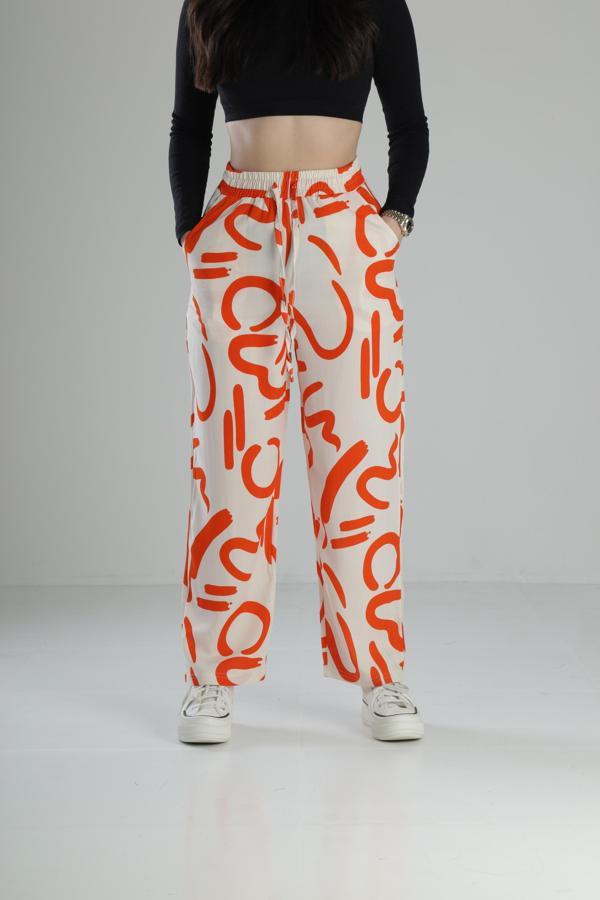 Etnik Desenli Turuncu Baggy Pantolon - Image 1