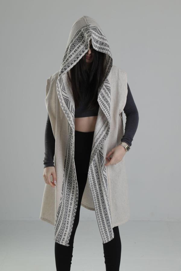 Etnik Desenli Şeritli Kimono - Image 1