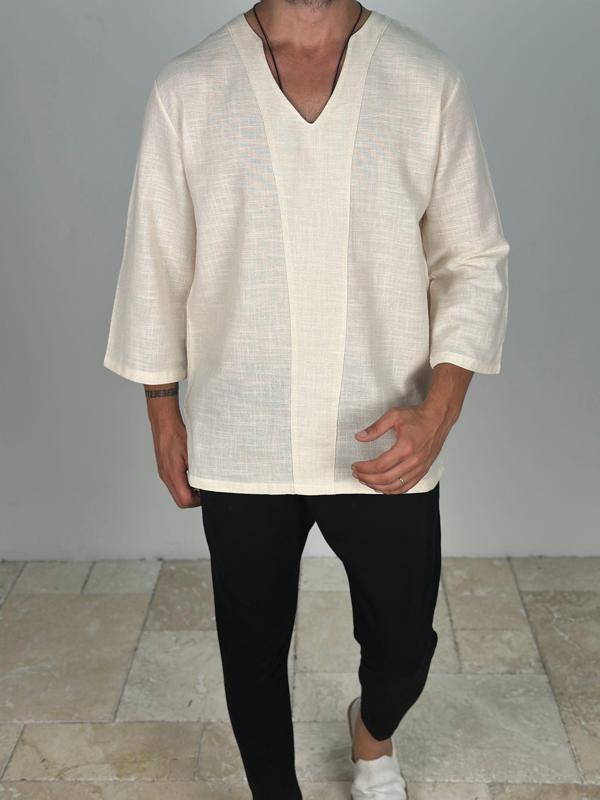 Buldan Kumaş Fakir Kol Bej T-Shirt - Image 1