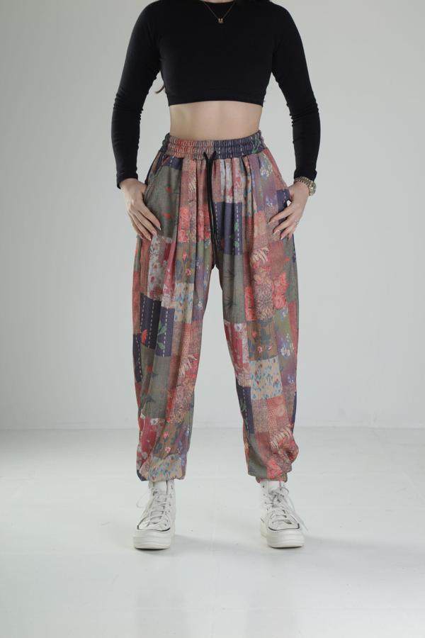 Bürümcük Kumaş Yama Desenli Jogger Pantolon - Image 1