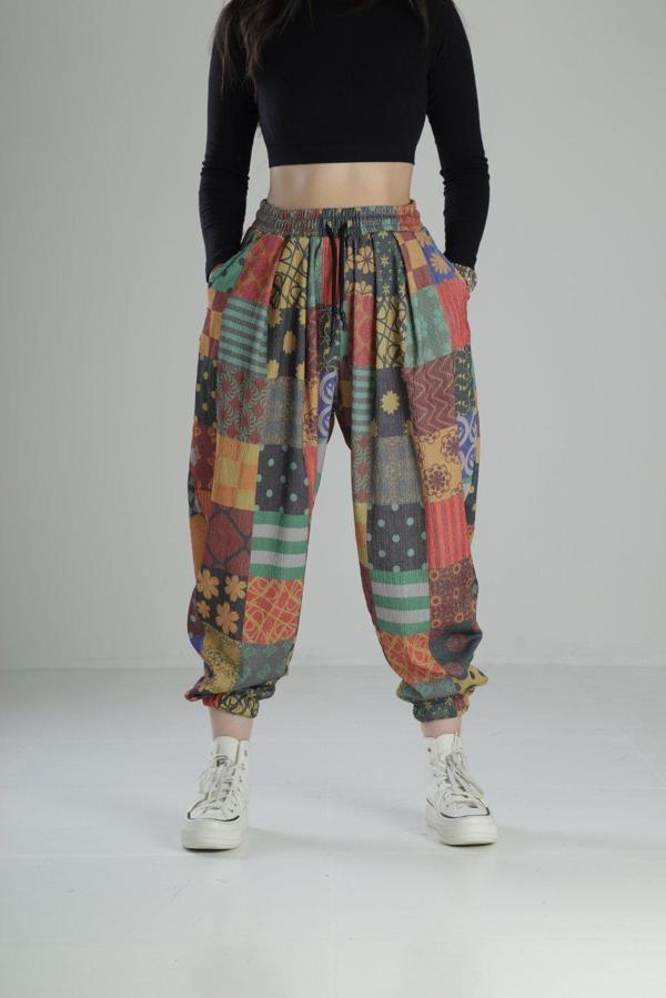 Renkli Desenli Rahat Kesim Bürümcük Jogger Pantolon - Image 1