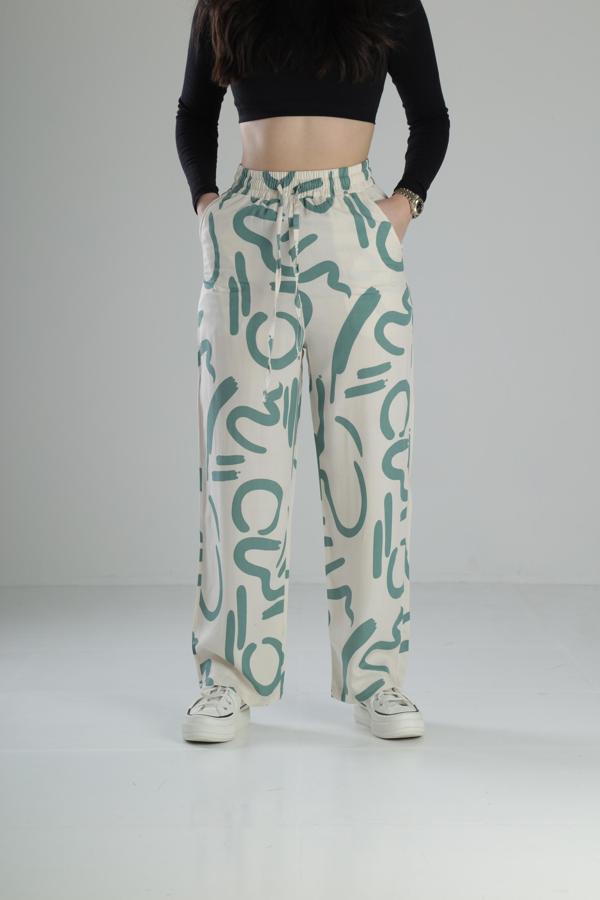 Yeşil Etnik Desenli Baggy Pantolon - Image 1