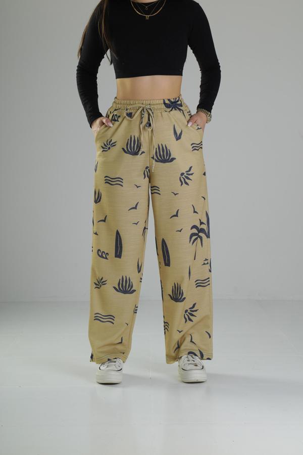 Ağaç Desenli Sarı Baggy Pantolon - Image 1