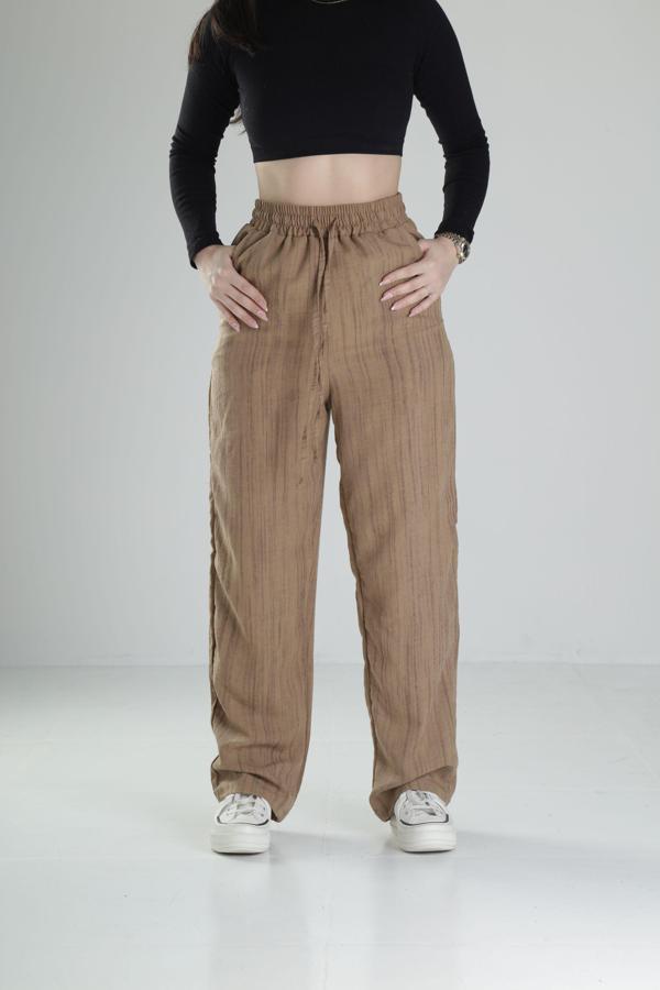 Aerobin Keten Kumaş Kahve Baggy Pantolon - Image 1