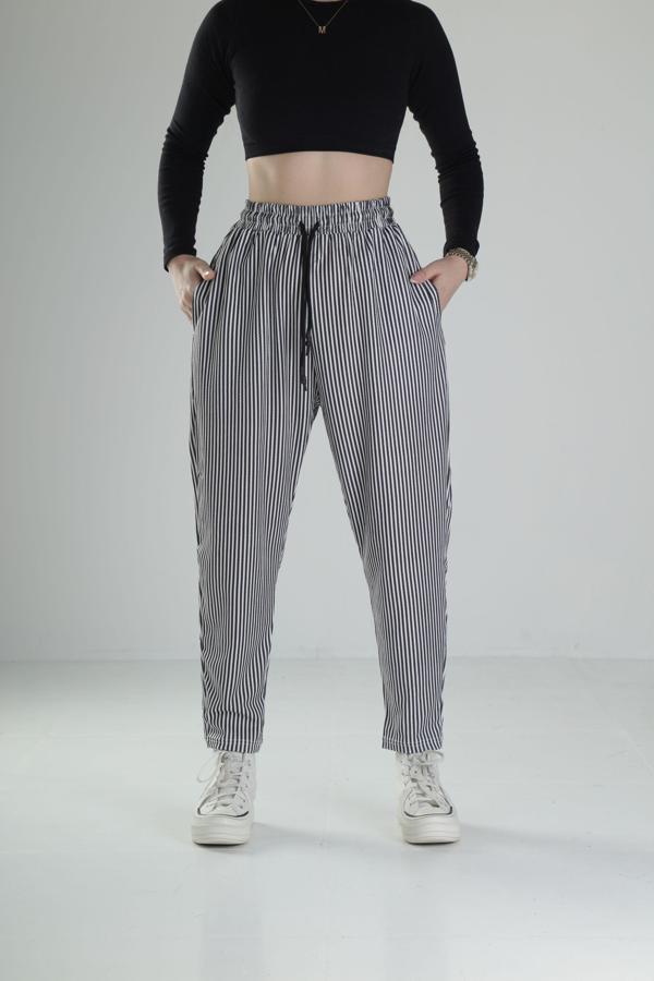 Bürümcük Kumaş Çizgili Baget Pantolon - Image 1