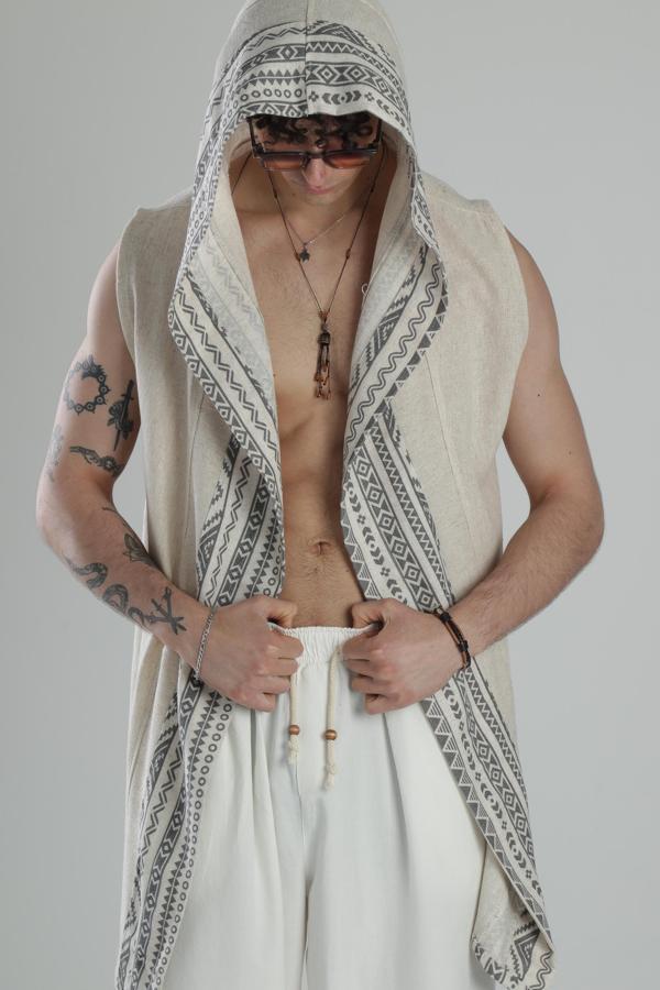 Etnik Keten Desenli Kimono - Image 1