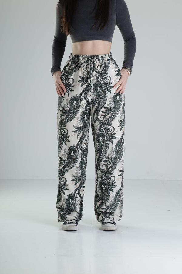 Yeşil Yaprak Desenli Baggy Pantolon - Image 1