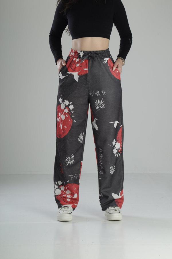 Japon Çiçeği Desenli Baggy Pantolon - Image 1