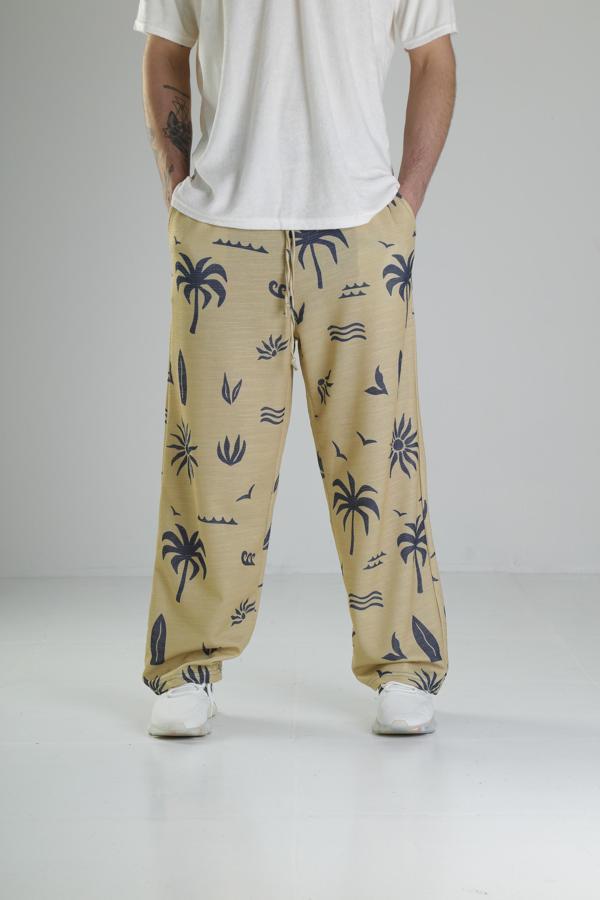 Ağaç Desenli Sarı Baggy Pantolon - Image 1