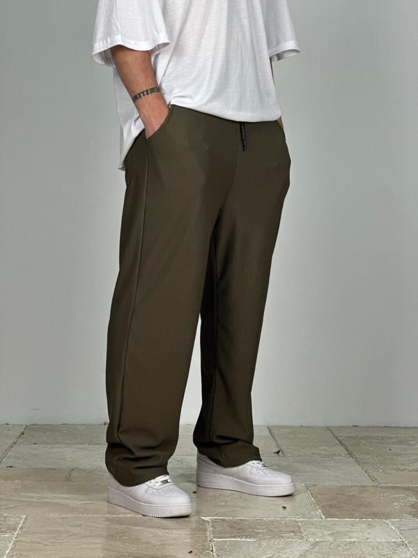 Fitilli Kumaş Haki Baggy Pantolon - Image 1