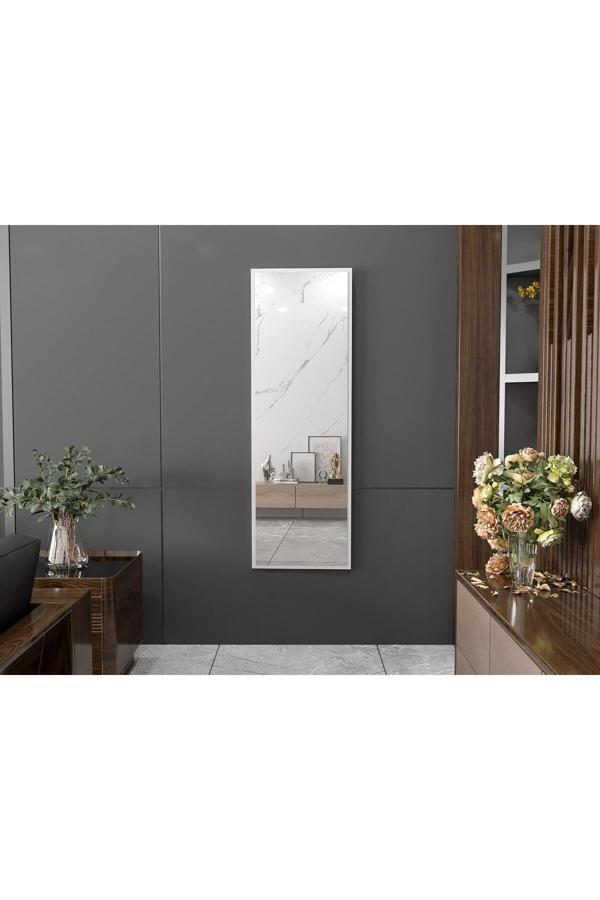 Nurline Beyaz Dekoratif Boy Ve Duvar Aynası 120X40 Cm Fenomen Ayna - Image 1
