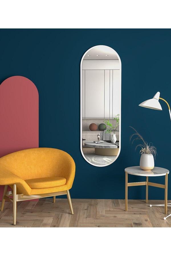 Nurline Beyaz Oval Dekoratif Boy Aynası Fenomen Ayna 150 X 50 Cm - Image 1